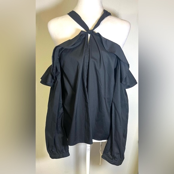 J.CREW Off-the-shoulder Top
Blouse Tie-Neck in Black Classy Boho Chic 
Size 6 - Picture 5 of 7